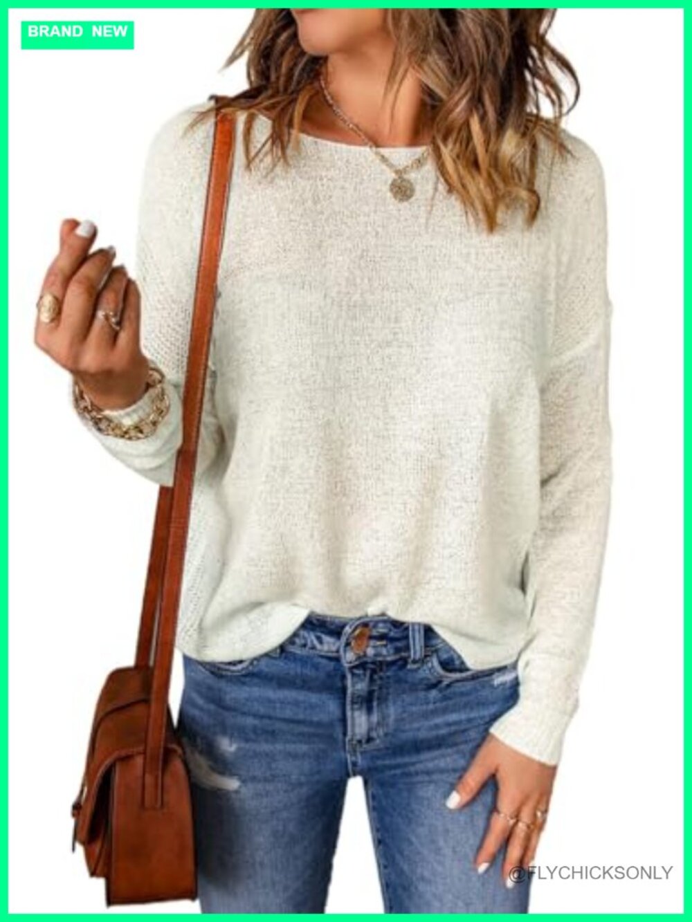 Women's Lightweight Crewneck Long Sleeve Knit Top Loose Fit Casual